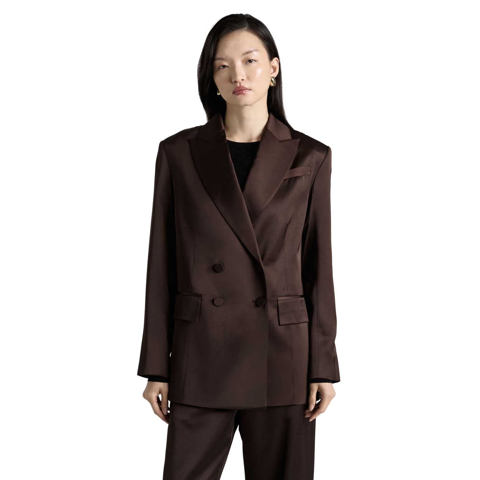 Cue Matte Satin Viscose Double Breasted Blazer